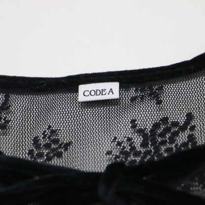 25春夏 チュールレースリボンブラウス / tulle lace ribbon blouse R99-82049 / 羽織り 長袖 コンパクト シアー パッチワーク調 切替え フィンガーホール ベロア
