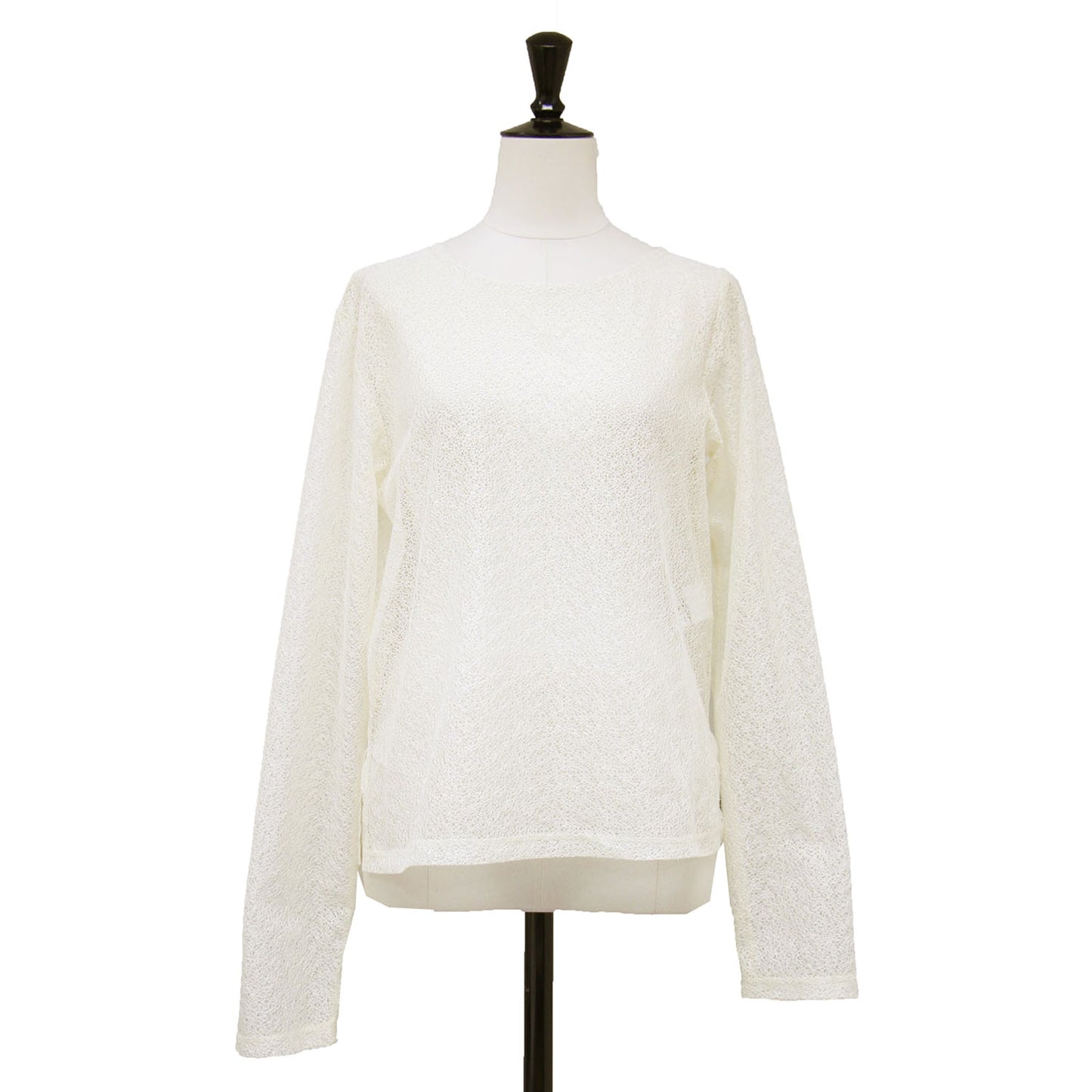 シアー レース アシンメトリー カット トップス / SHEER LACE ASYMMETRY CUT TOPS ラウンドネック 長袖 シースルー メッシュ バックボタン