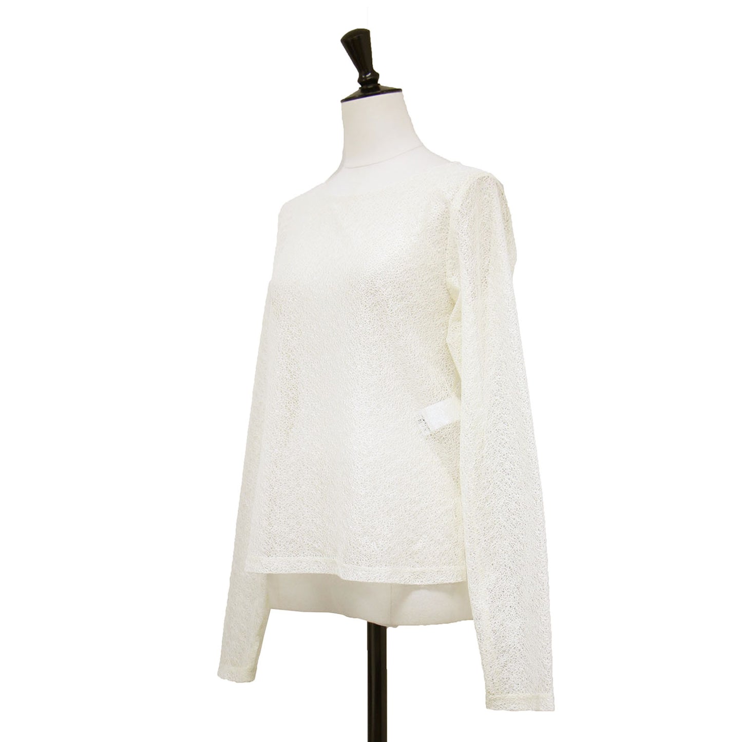 シアー レース アシンメトリー カット トップス / SHEER LACE ASYMMETRY CUT TOPS ラウンドネック 長袖 シースルー メッシュ バックボタン