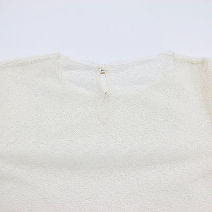 シアー レース アシンメトリー カット トップス / SHEER LACE ASYMMETRY CUT TOPS ラウンドネック 長袖 シースルー メッシュ バックボタン