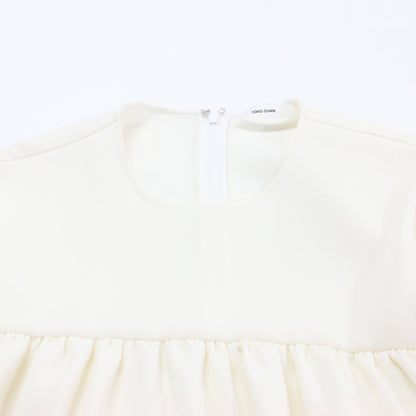 ヘムスカラップ ブラウス / プルオーバー 長袖 チュニック丈 クルーネック フレア Aライン フィッシュテール