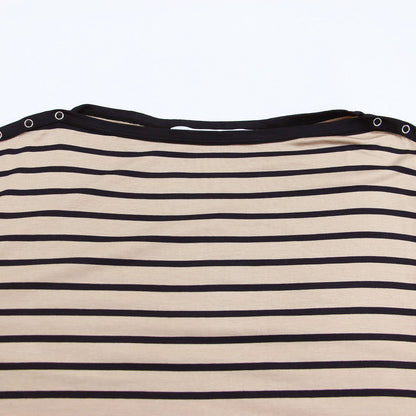25秋冬 ショルダースナップ ボーダーTシャツ / カットソー 長袖 ボートネック コンパクト コットン