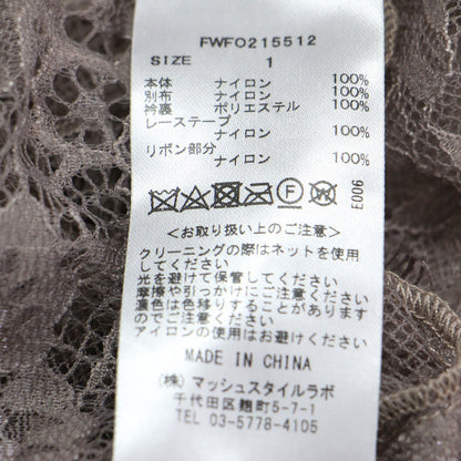 21秋冬 コンビネーションレースドレス / ワンピース Aライン スタンドカラー 長袖 パフスリーブ シアー バックファスナー バックリボン ベロア