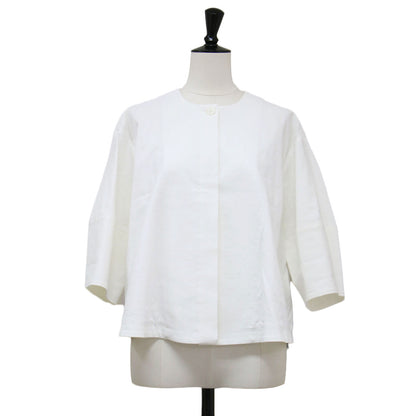 25春夏 フレア ノーカラー ジャケット / Lush Linen Khloe Jacket 羽織り ラウンドネック 九分袖 ドロップショルダー ボリュームスリーブ リネン ストレッチ