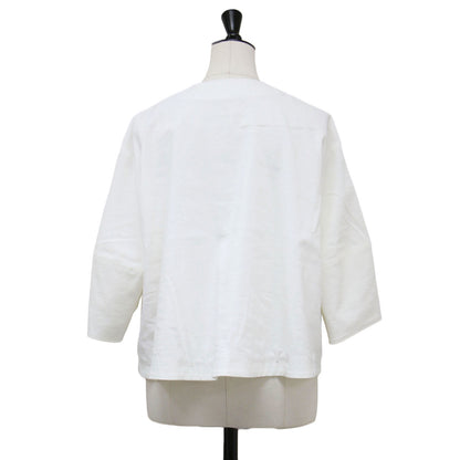 25春夏 フレア ノーカラー ジャケット / Lush Linen Khloe Jacket 羽織り ラウンドネック 九分袖 ドロップショルダー ボリュームスリーブ リネン ストレッチ