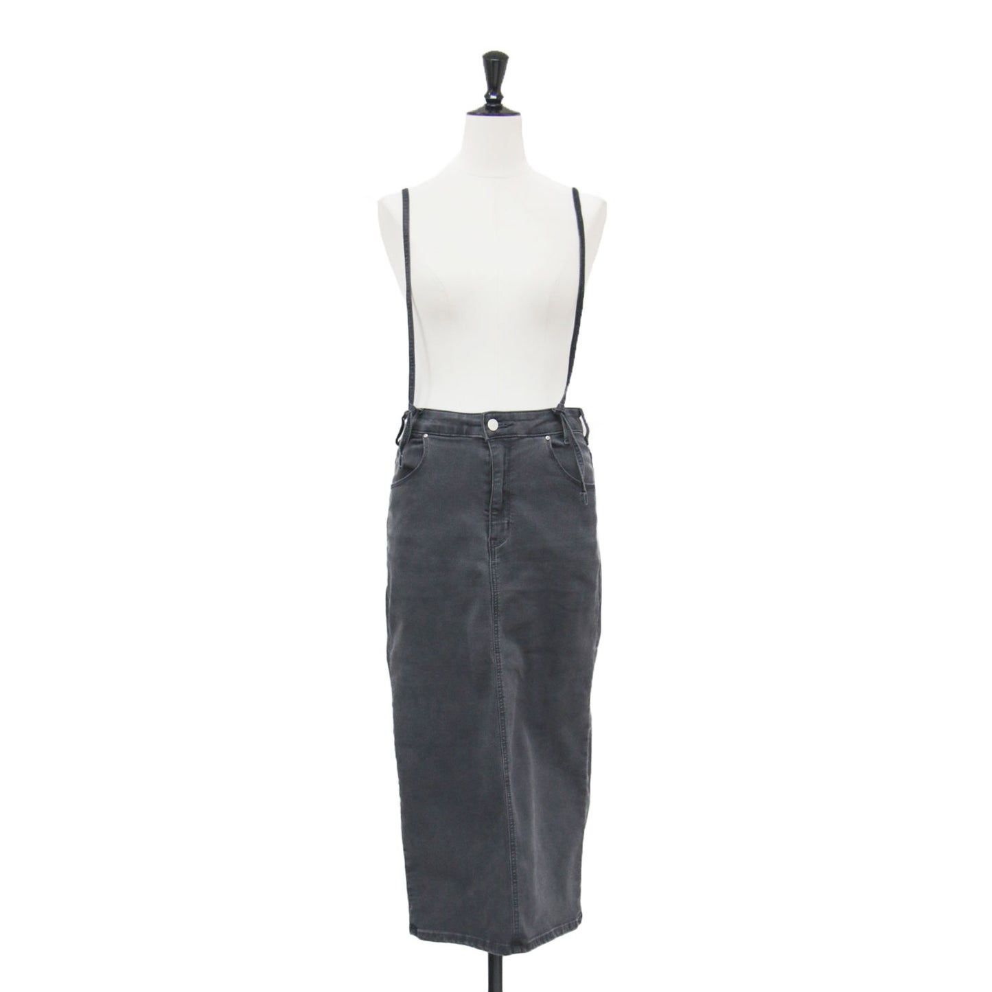 22春夏 サスペンダー タイトスカート / SUSPENDER TIGHT SKIRT ミドル丈 Iライン 2way バックスリット ストレッチ コットン ウォッシャブル