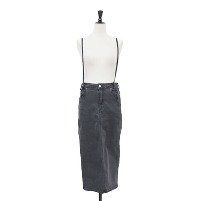 22春夏 サスペンダー タイトスカート / SUSPENDER TIGHT SKIRT ミドル丈 Iライン 2way バックスリット ストレッチ コットン ウォッシャブル