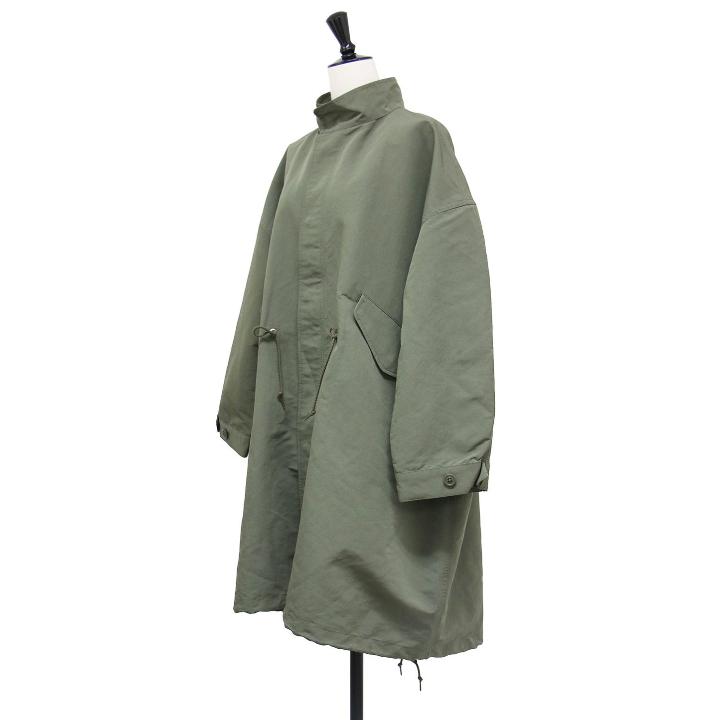 24春夏 ポリエステルOX モッズコート / ジャケット 長袖 ハイネック ドロップショルダー ワイド スリット