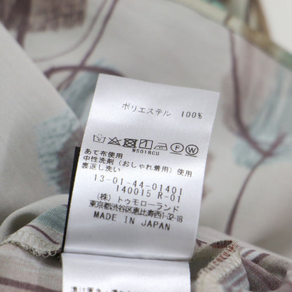 24秋冬 ツーリップフラワープリント ギャザーネックブラウス / プルオーバー ギャザーネック フロントホック 長袖 花柄 サテン ウォッシャブル