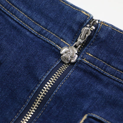 23秋冬 マーメードライン デニム スカート / ミディ丈 フリンジ カットオフ ストレッチ コットン