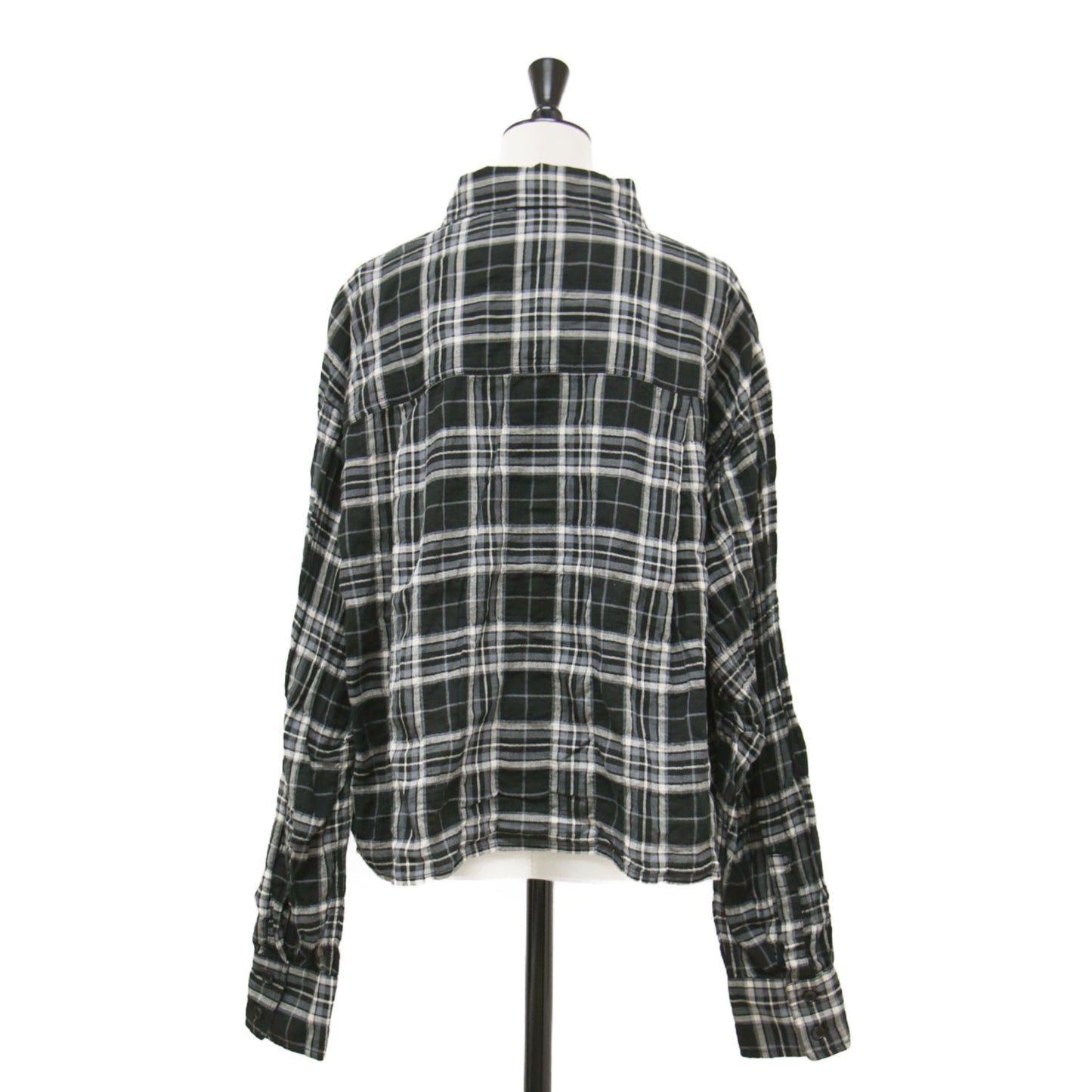 25秋冬 シャーリング チェック ショート シャツ / 長袖 レギュラーカラー コットン