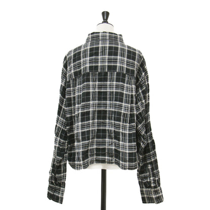 25秋冬 シャーリング チェック ショート シャツ / 長袖 レギュラーカラー コットン