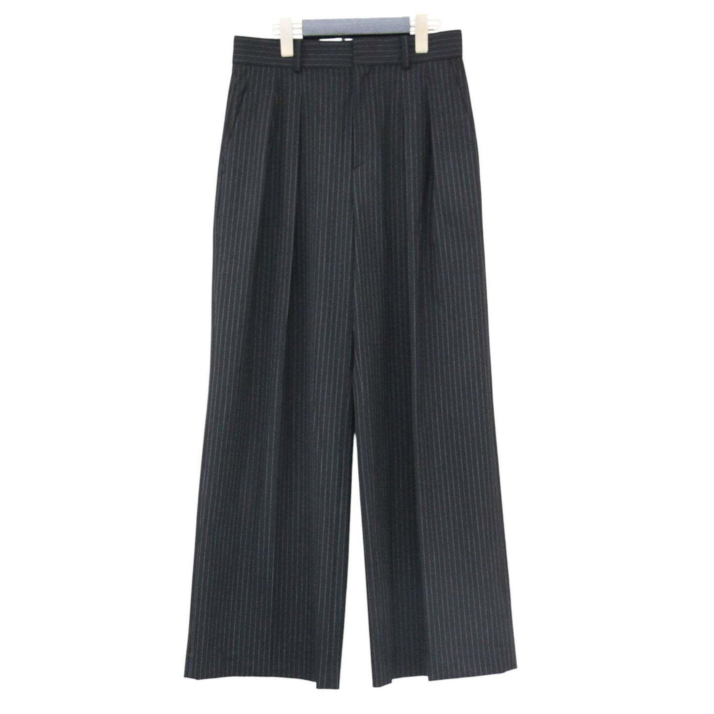 23春夏 ストライプ ハイウエスト ワイド パンツ / Stripe high-waisted wide PT スラックス タック