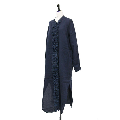 リネン フリンジ ロング シャツ ワンピース / Romy Fringe Long Shirts 長袖 バンドカラー