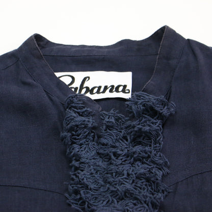 リネン フリンジ ロング シャツ ワンピース / Romy Fringe Long Shirts 長袖 バンドカラー