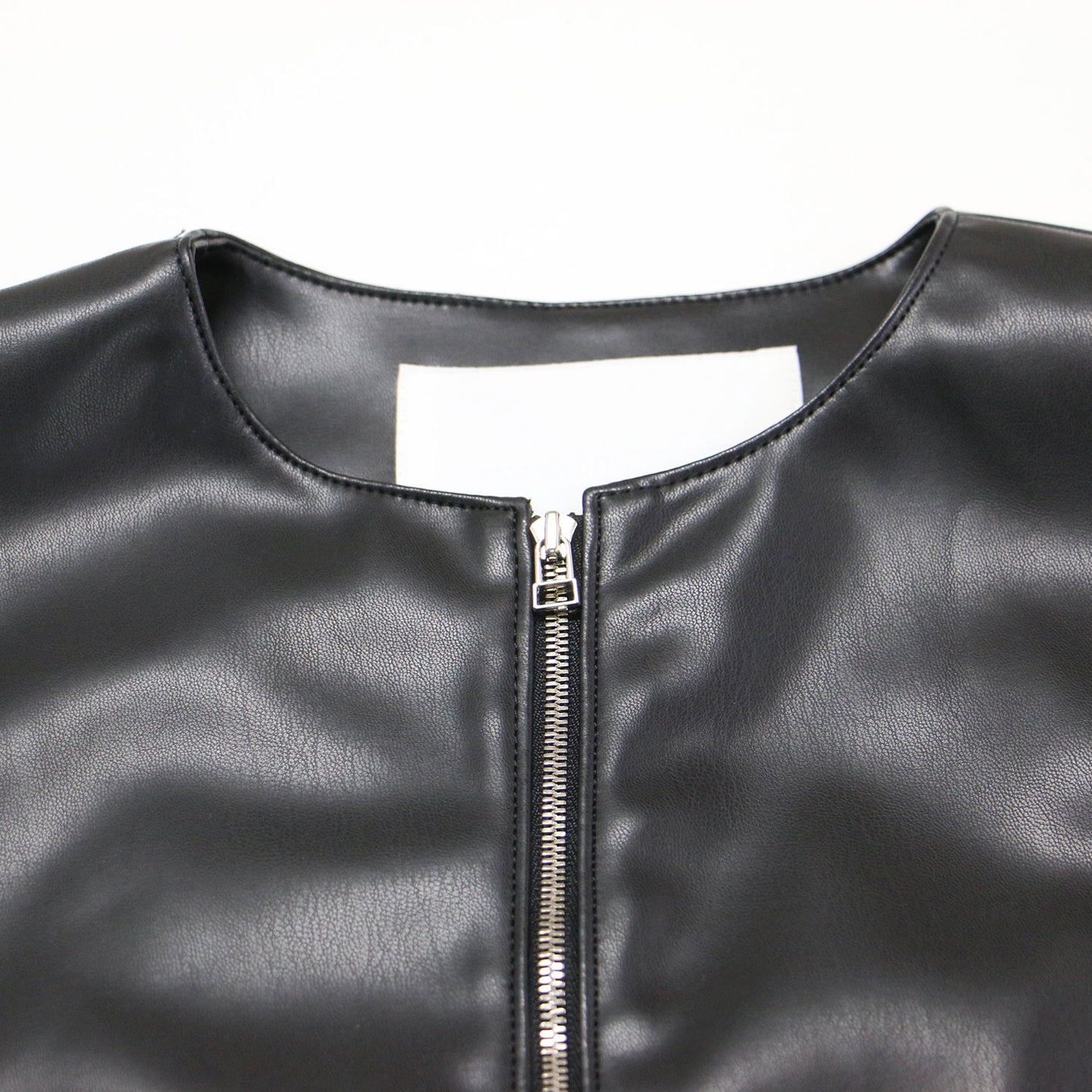 25秋冬 エコレザー ジレ / ベスト ロング クルーネック ジップアップ