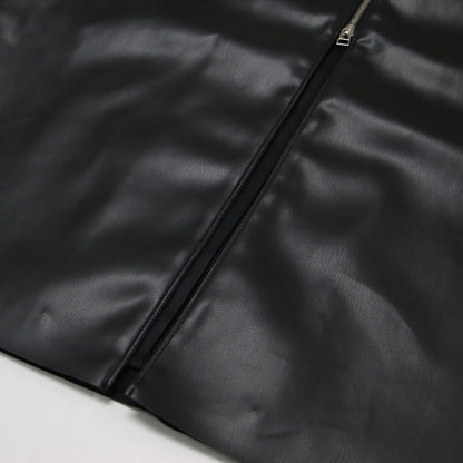25秋冬 エコレザー ジレ / ベスト ロング クルーネック ジップアップ