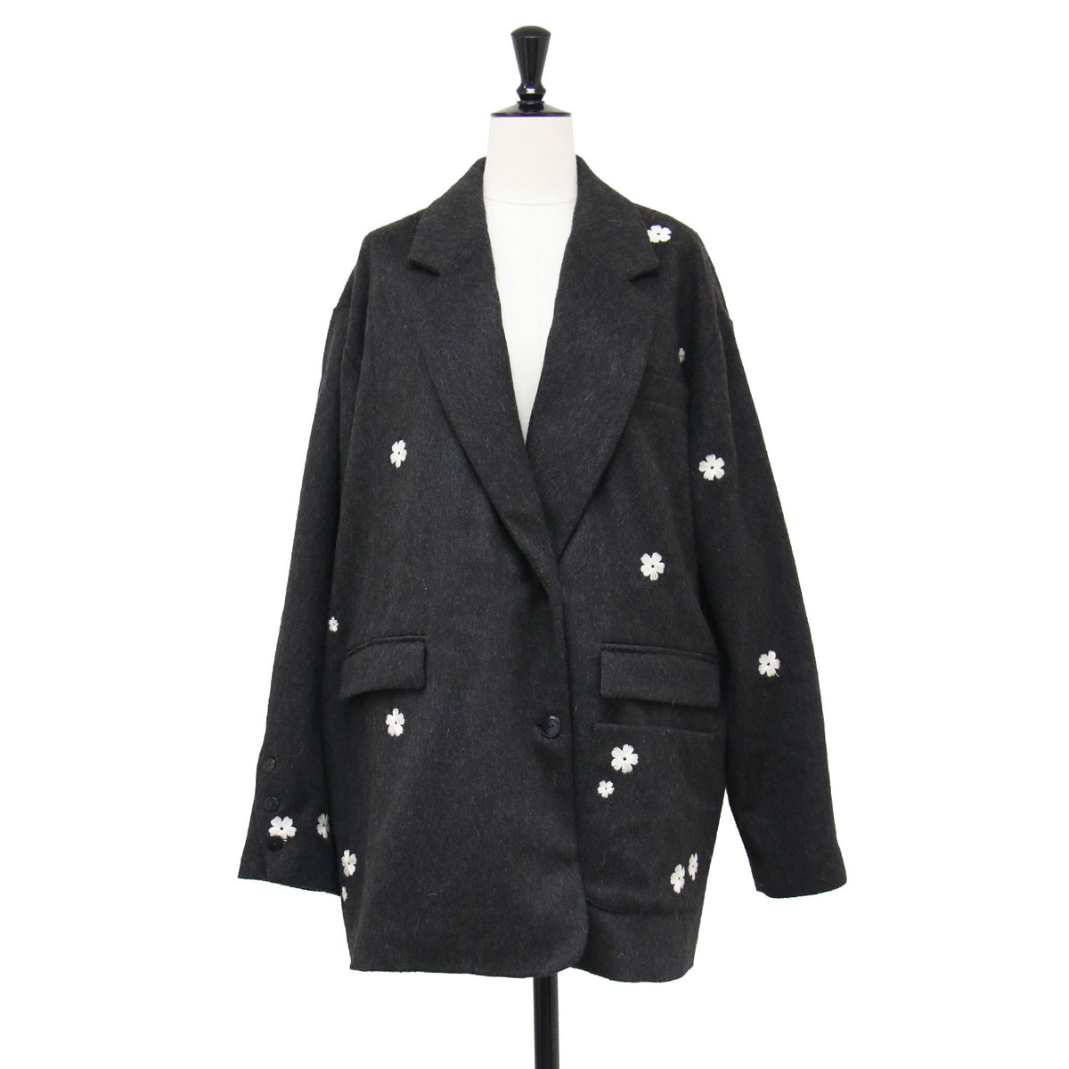 24秋冬 ウール フラワー ジャケット / Wool Flower Jacket Java テーラードジャケット ブレザー シングルブレスト オーバーサイズ 刺繍