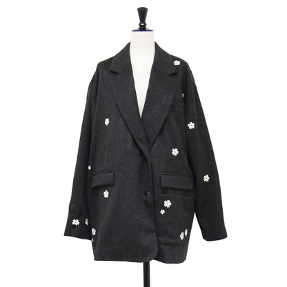 24秋冬 ウール フラワー ジャケット / Wool Flower Jacket Java テーラードジャケット ブレザー シングルブレスト オーバーサイズ 刺繍