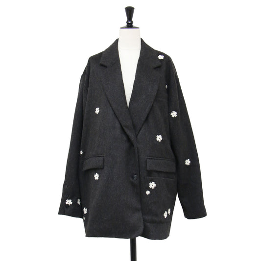 24秋冬 ウール フラワー ジャケット / Wool Flower Jacket Java テーラードジャケット ブレザー シングルブレスト オーバーサイズ 刺繍