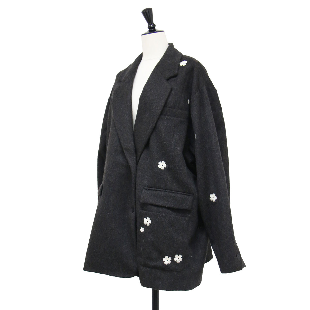 24秋冬 ウール フラワー ジャケット / Wool Flower Jacket Java テーラードジャケット ブレザー シングルブレスト オーバーサイズ 刺繍