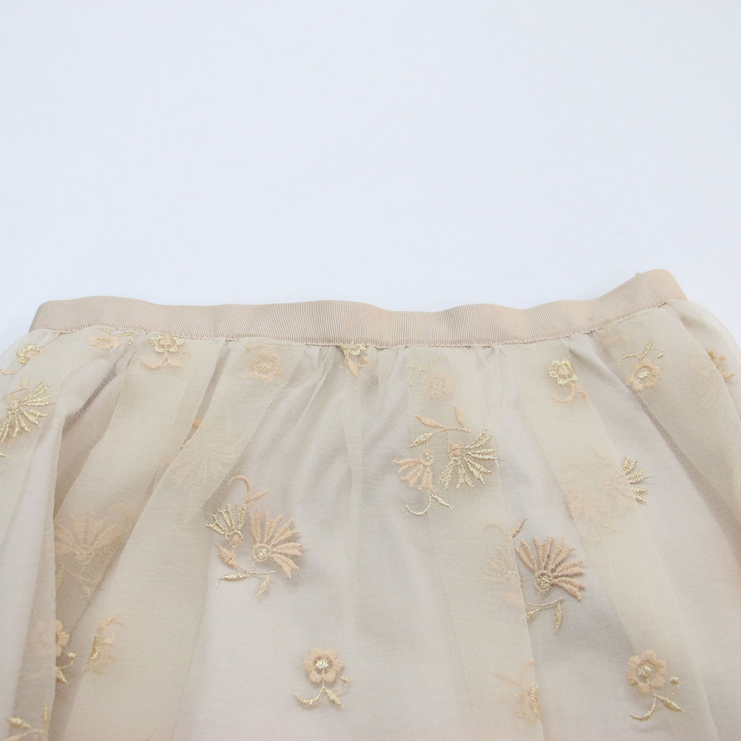 オーガンジー 刺繍 ギャザー スカート / ロング ラメ糸 花柄