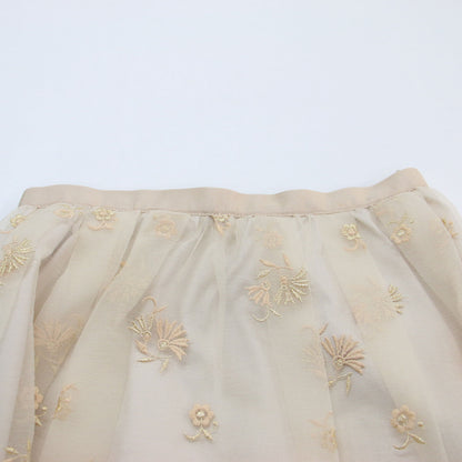 オーガンジー 刺繍 ギャザー スカート / ロング ラメ糸 花柄
