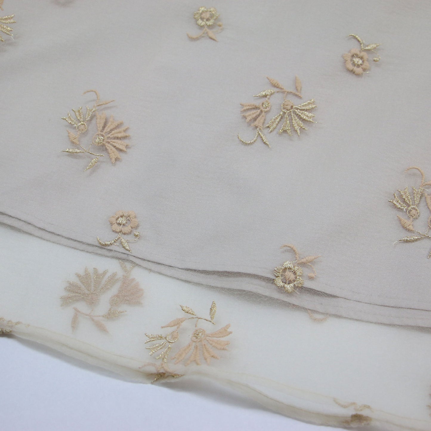 オーガンジー 刺繍 ギャザー スカート / ロング ラメ糸 花柄
