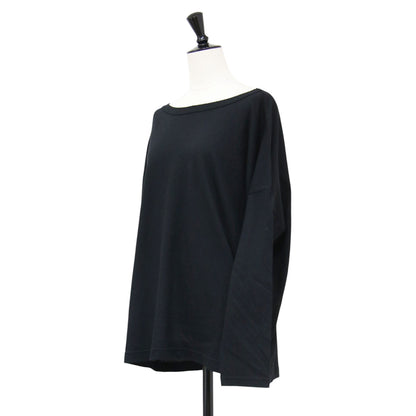 バックオープン ルーズ ロンT / カットソー Tシャツ 長袖 ボートネック コットン