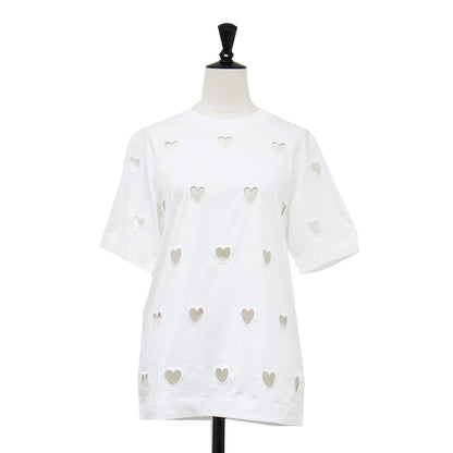 ハート カットアウト 半袖 Tシャツ / カットソー ハーフスリーブ クルーネック 切り抜き コットン