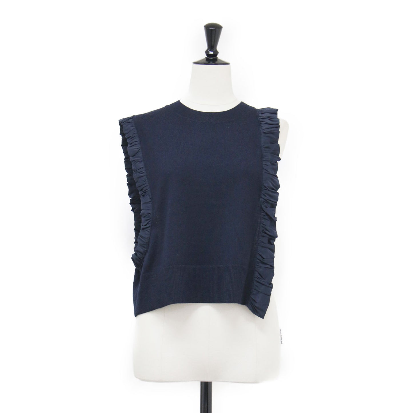 25秋冬 アシンメトリー ミニ ベスト / ASYMMETRY MINI VEST ニット ショート丈 クルーネック タフタ ウール