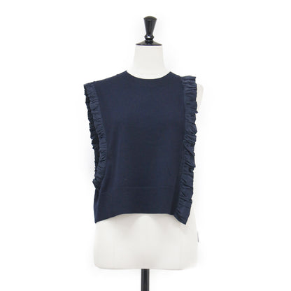 25秋冬 アシンメトリー ミニ ベスト / ASYMMETRY MINI VEST ニット ショート丈 クルーネック タフタ ウール