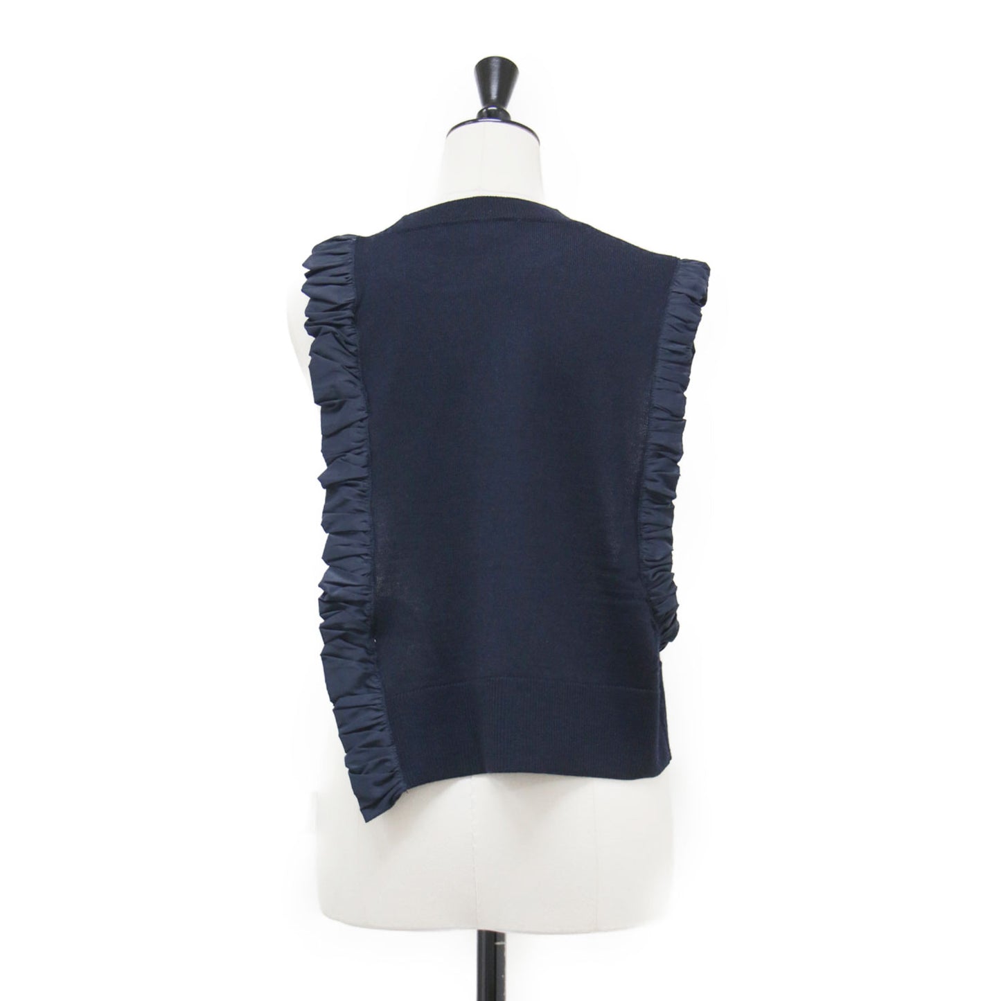 25秋冬 アシンメトリー ミニ ベスト / ASYMMETRY MINI VEST ニット ショート丈 クルーネック タフタ ウール