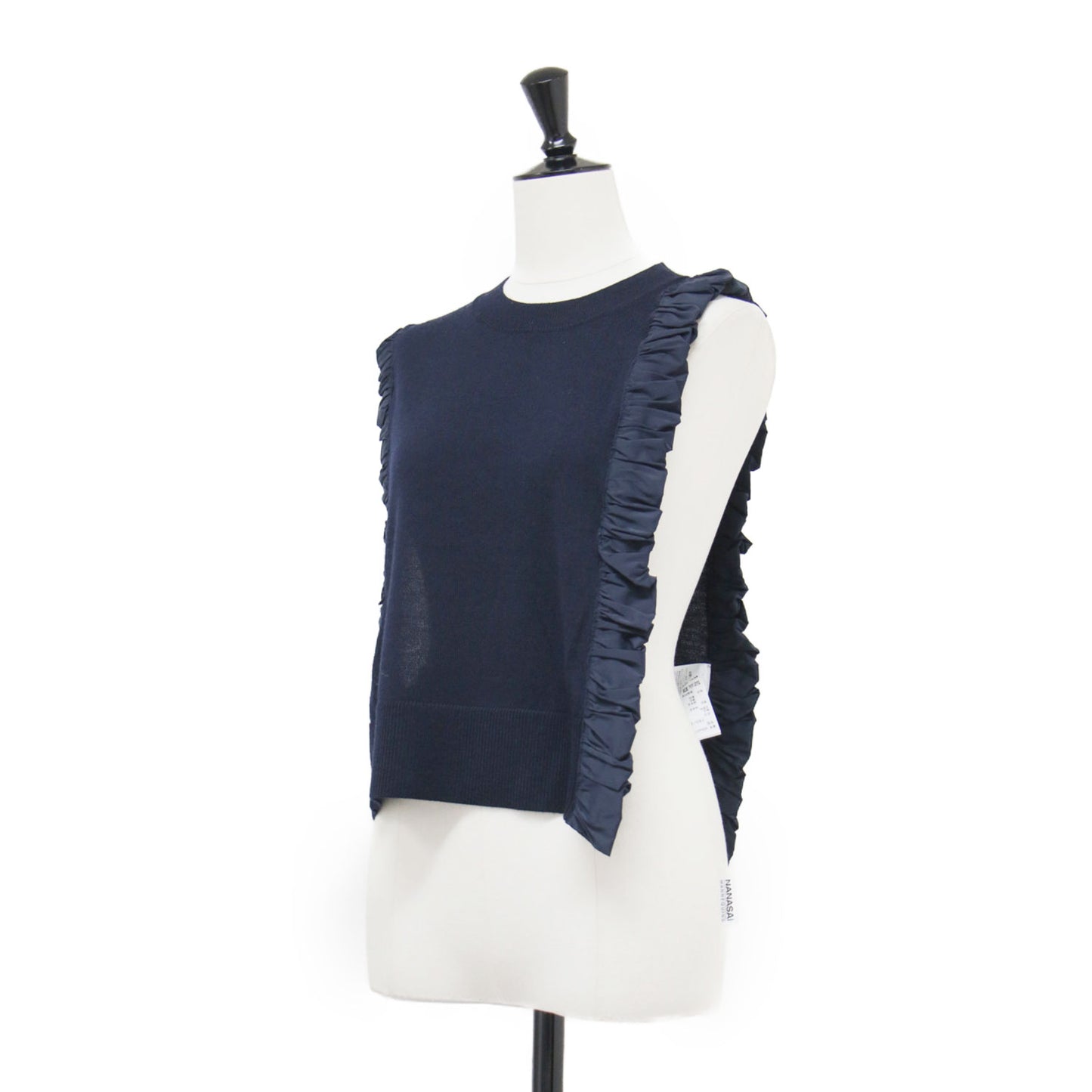 25秋冬 アシンメトリー ミニ ベスト / ASYMMETRY MINI VEST ニット ショート丈 クルーネック タフタ ウール