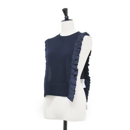 25秋冬 アシンメトリー ミニ ベスト / ASYMMETRY MINI VEST ニット ショート丈 クルーネック タフタ ウール
