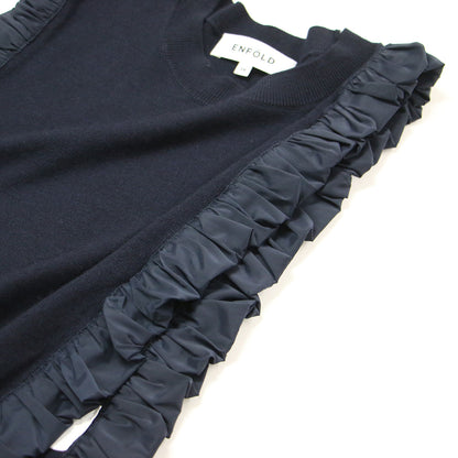 25秋冬 アシンメトリー ミニ ベスト / ASYMMETRY MINI VEST ニット ショート丈 クルーネック タフタ ウール
