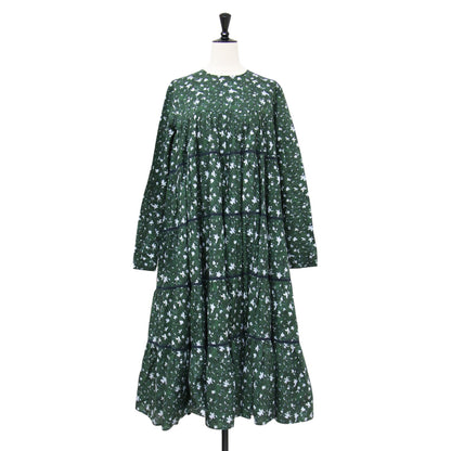 花柄 ティアード ミディ ワンピース / MAIDA MIDI PRINT 長袖 クルーネック フレア フラワープリント