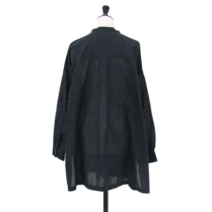 24秋冬 コットンシアーシャツ / 長袖 バンドカラー ドロップショルダー バックヨーク スリット オーバーサイズ コットン