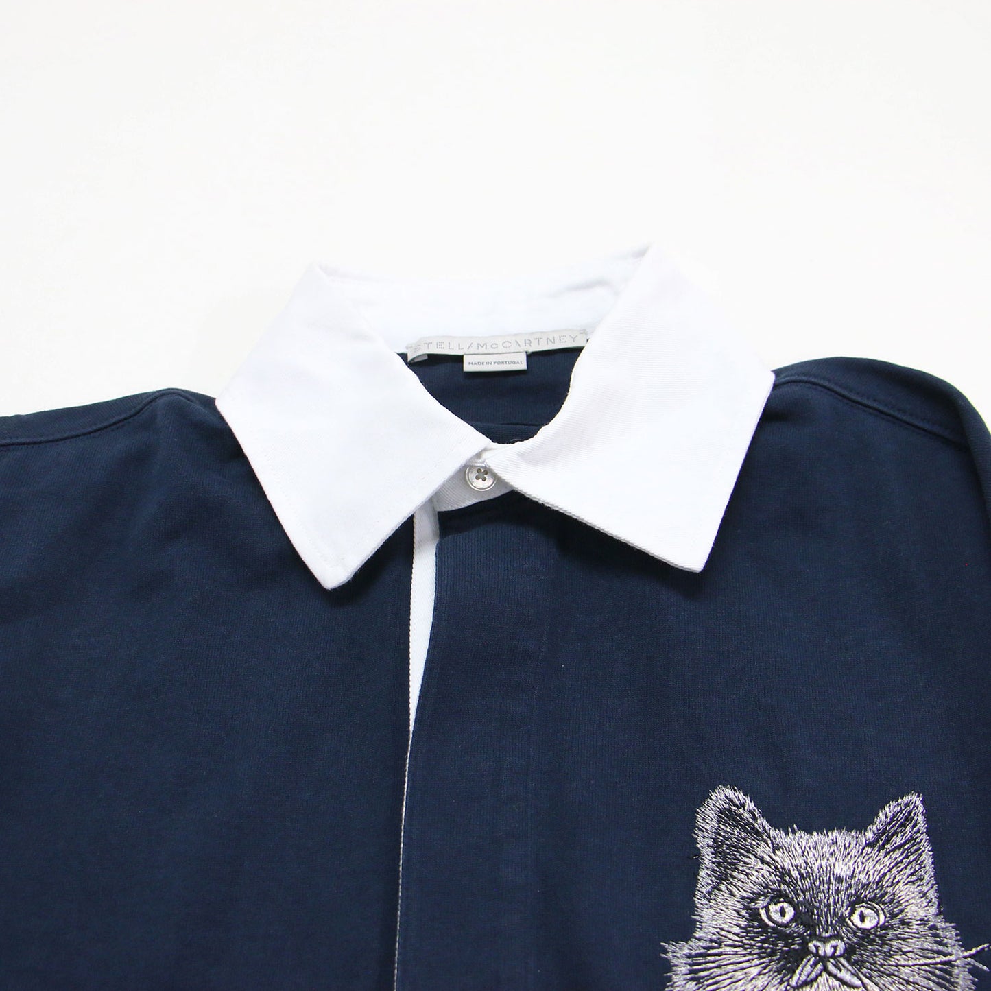 25春夏 キャット オーバーサイズ ラグビー ポロシャツ / 長袖 襟付き 猫 刺繍 コンビ コットン