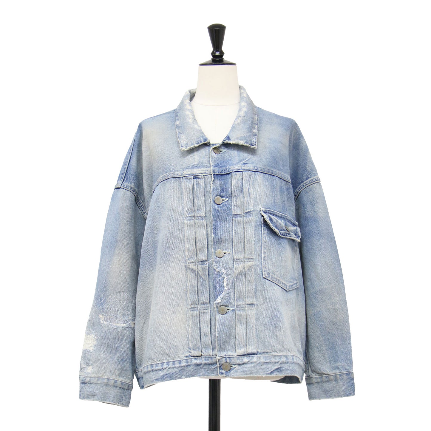 オーバーサイズ ダメージ デニム ジャケット / CLASSIC DENIM JACKET Gジャン ショート丈 コットン