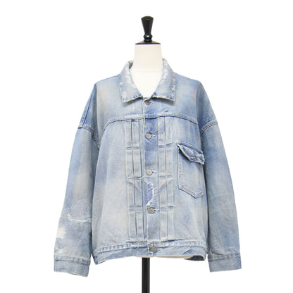 オーバーサイズ ダメージ デニム ジャケット / CLASSIC DENIM JACKET Gジャン ショート丈 コットン
