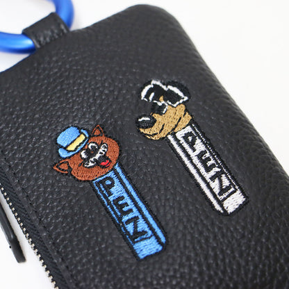 × PEZ 24秋冬 牛革 カラビナ付き パス＆キーケース / マルチケース ポーチ ZOO柄 ロゴ 刺繍 カウレザー