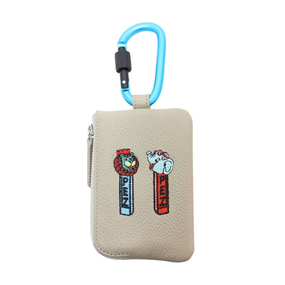 × PEZ 24秋冬 牛革 カラビナ付き パス＆キーケース / マルチケース ポーチ ZOO柄 ロゴ 刺繍 カウレザー
