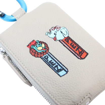 × PEZ 24秋冬 牛革 カラビナ付き パス＆キーケース / マルチケース ポーチ ZOO柄 ロゴ 刺繍 カウレザー