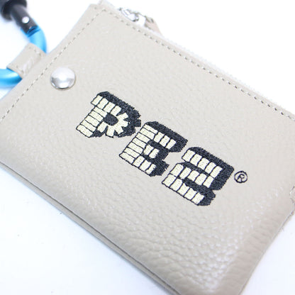 × PEZ 24秋冬 牛革 カラビナ付き パス＆キーケース / マルチケース ポーチ ZOO柄 ロゴ 刺繍 カウレザー