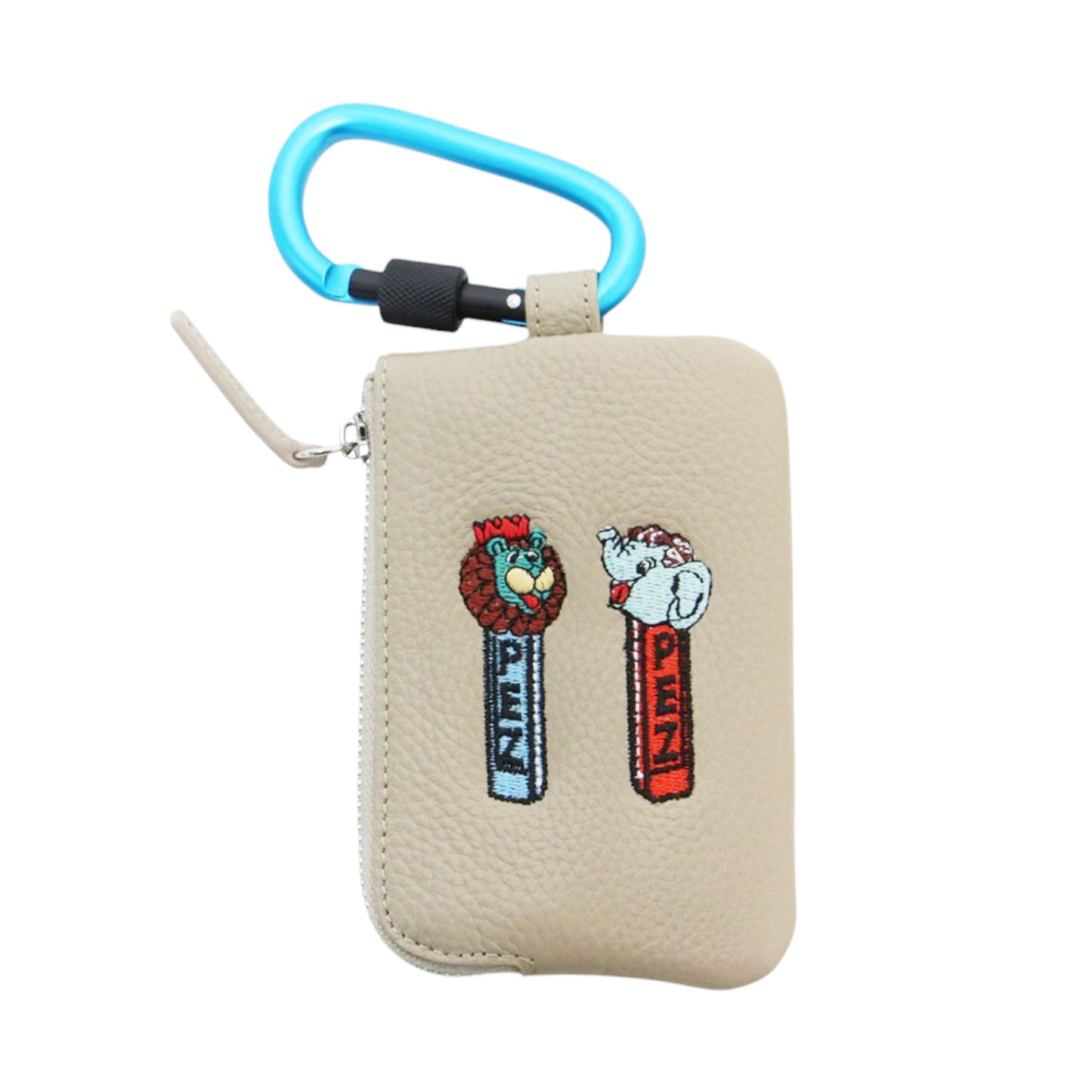 × PEZ 24秋冬 牛革 カラビナ付き パス＆キーケース / マルチケース ポーチ ZOO柄 ロゴ 刺繍 カウレザー