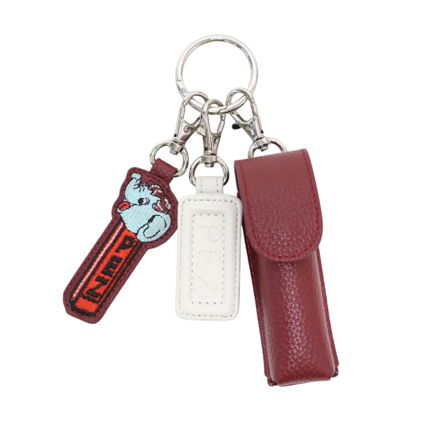 × PEZ 26春夏 本革 リップケース チャーム / バックチャーム キーホルダー ディスペンサー柄 刺繍 ペッツ 牛革
