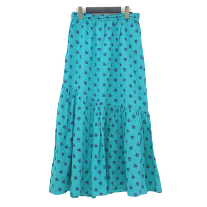 フラワー プリント スカート / Cotton Dobby Stripe Flower Print Skirt ロング丈 ティアード Aライン フレア 花柄 ウエストゴム ドローコード コットン