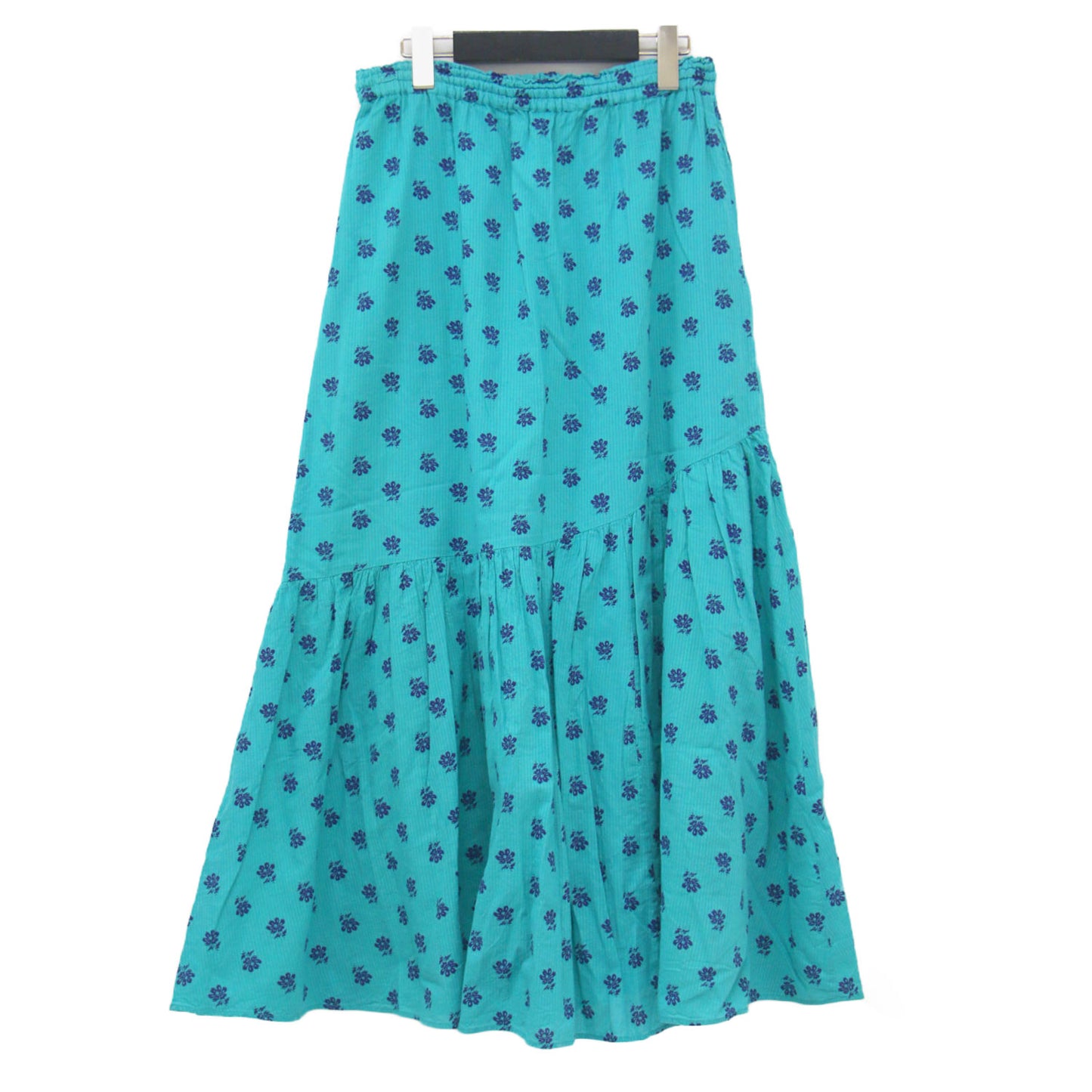 フラワー プリント スカート / Cotton Dobby Stripe Flower Print Skirt ロング丈 ティアード Aライン フレア 花柄 ウエストゴム ドローコード コットン