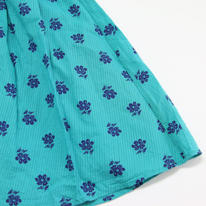 フラワー プリント スカート / Cotton Dobby Stripe Flower Print Skirt ロング丈 ティアード Aライン フレア 花柄 ウエストゴム ドローコード コットン